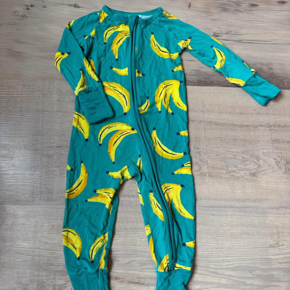 Little Sleepies Zippy Teal Banana Print Footie Pajamas